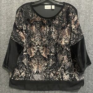 Chicos Top Womens 1 Medium Black Velvet Burnout Sheer Hem Goth Whimsigoth Grunge